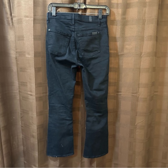 7 For All Mankind High Waist Flare Cropped Distressed Jeans in Pitch Black - Picture 6 of 6